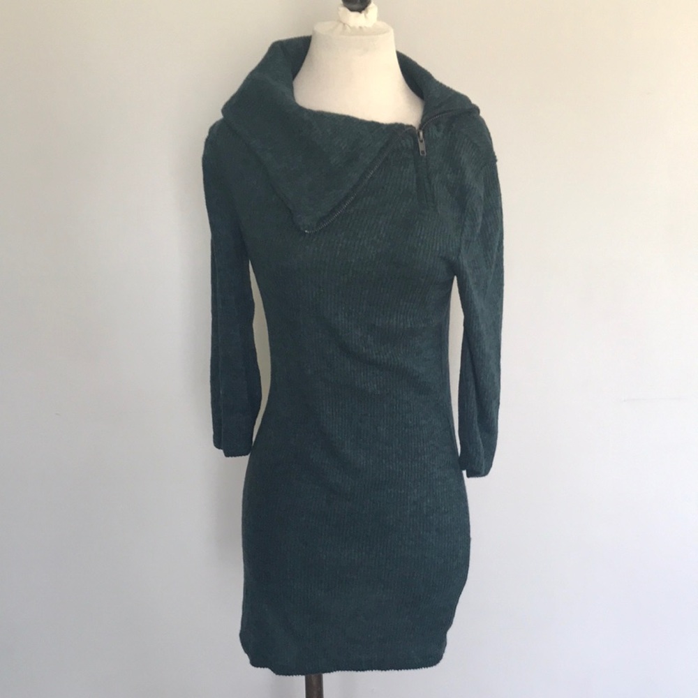 Teal Zip Cowl Neck Sweater Long Top/Dress